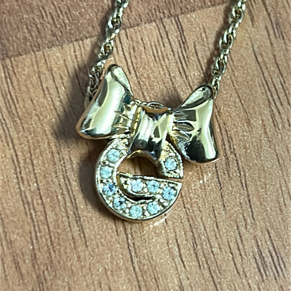 Authentic Givenchy Rhinestone "G" Logo Necklace with Bow